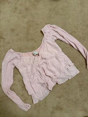 Hollister Light Pink Ruffle Long-Sleeve Peplum Top